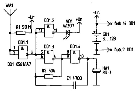 Детектор скрытой проводки на микросхеме со световой и звуковой индикацией